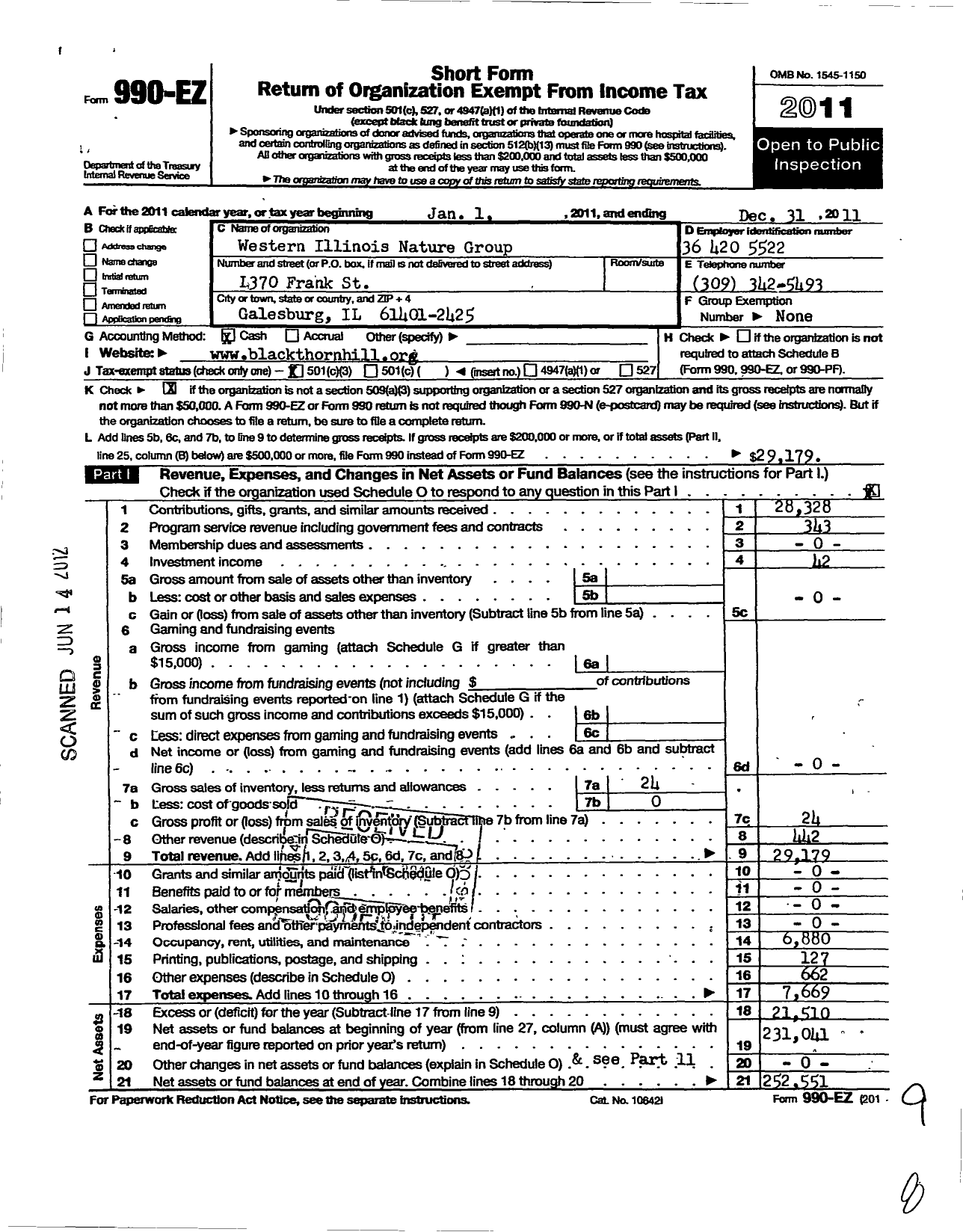 Image of first page of 2011 Form 990EZ for Western Illinois Nature Group