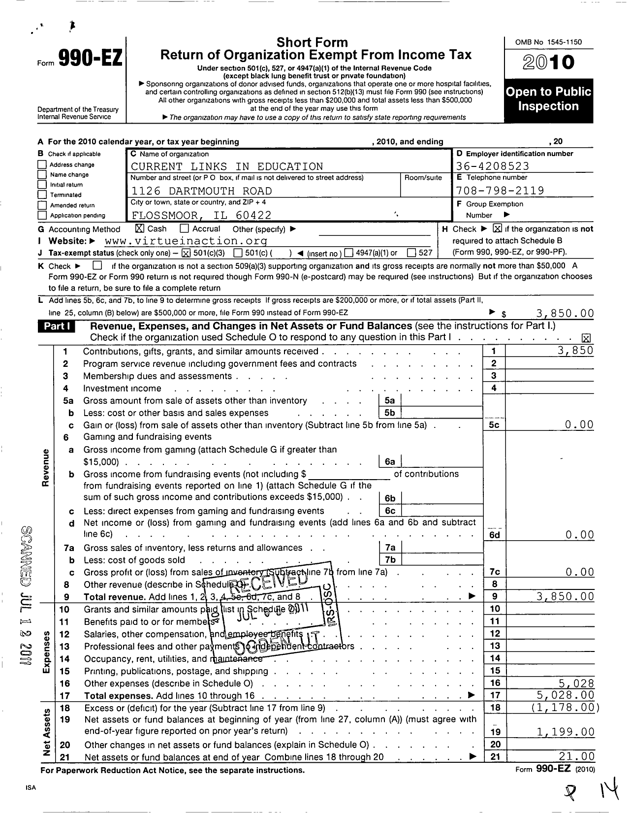 Image of first page of 2010 Form 990EZ for Current Links in Education