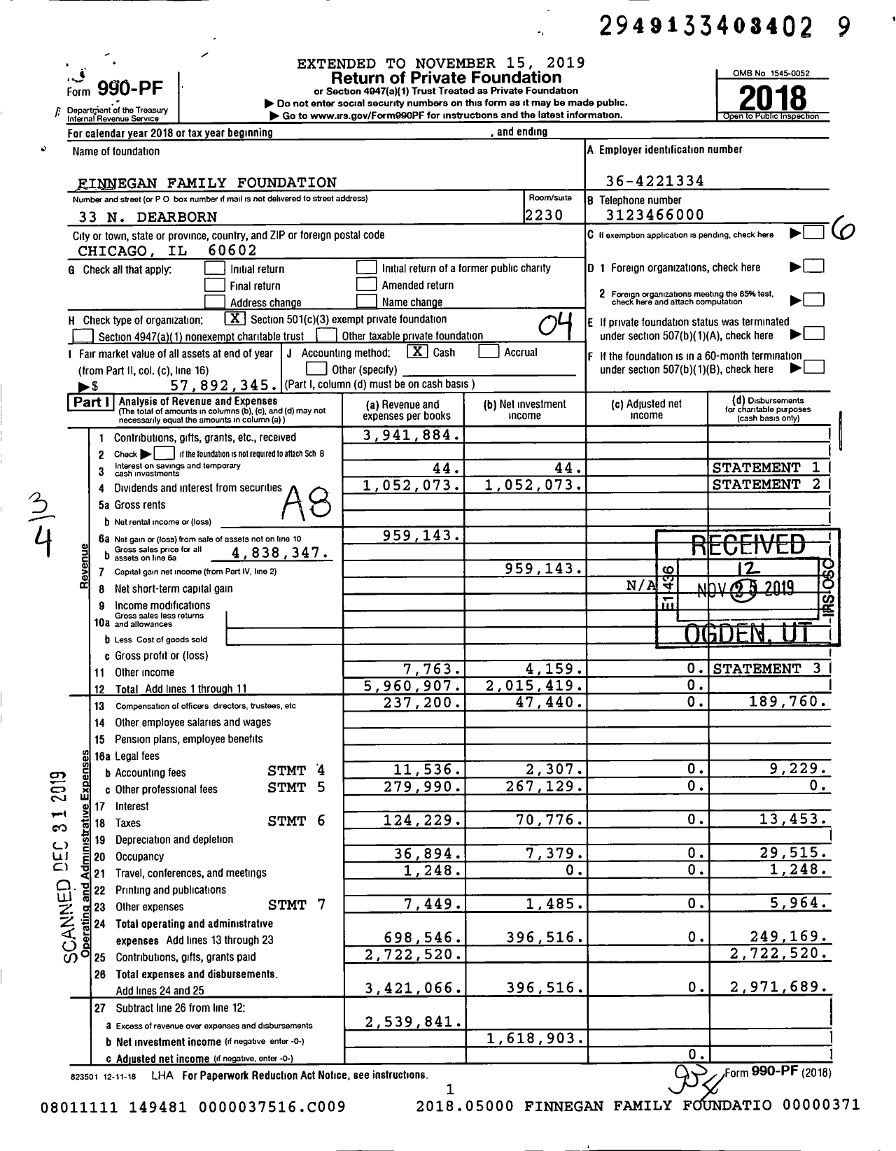 Image of first page of 2018 Form 990PF for Finnegan Family Foundation