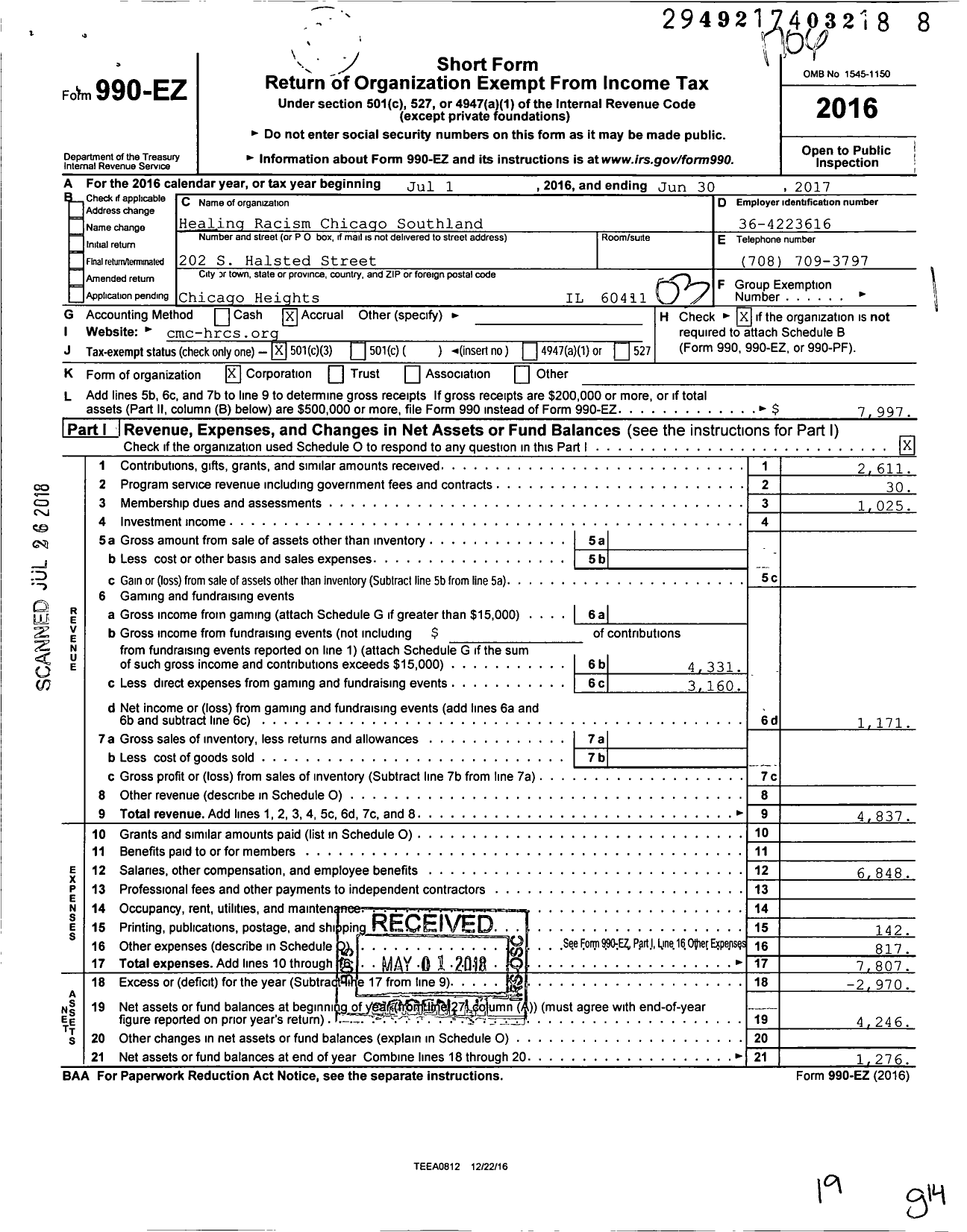 Image of first page of 2016 Form 990EZ for The Center for Multicultural Communities