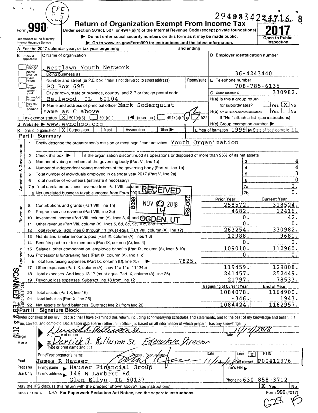 Image of first page of 2017 Form 990 for Westlawn Youth Network