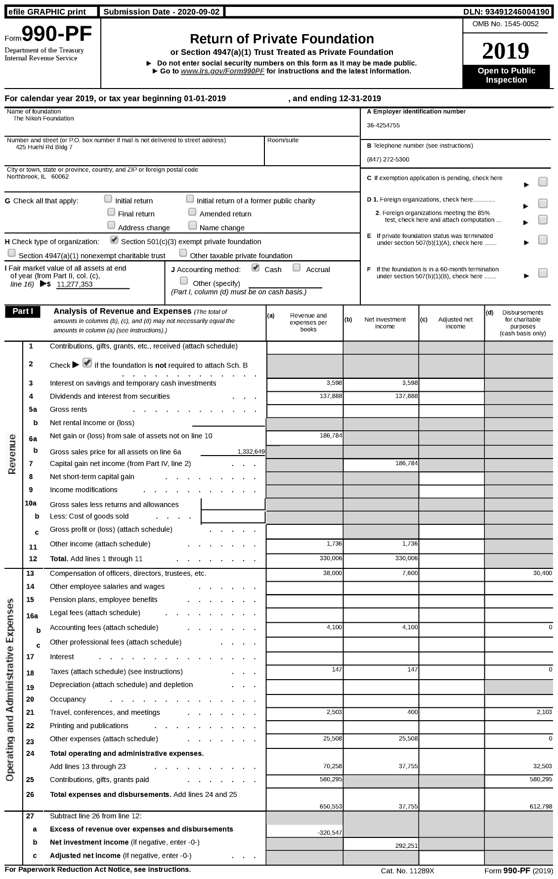 Image of first page of 2019 Form 990PF for The Nikoh Foundation