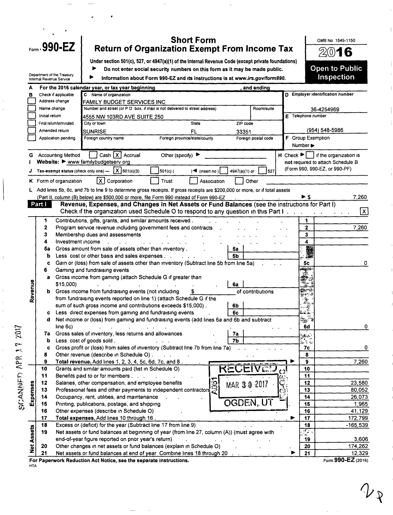 Image of first page of 2016 Form 990EZ for Family Budget Services