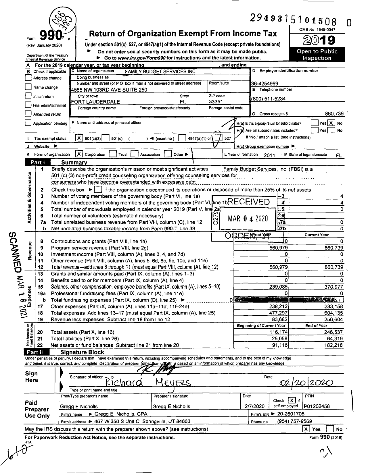Image of first page of 2019 Form 990 for Family Budget Services