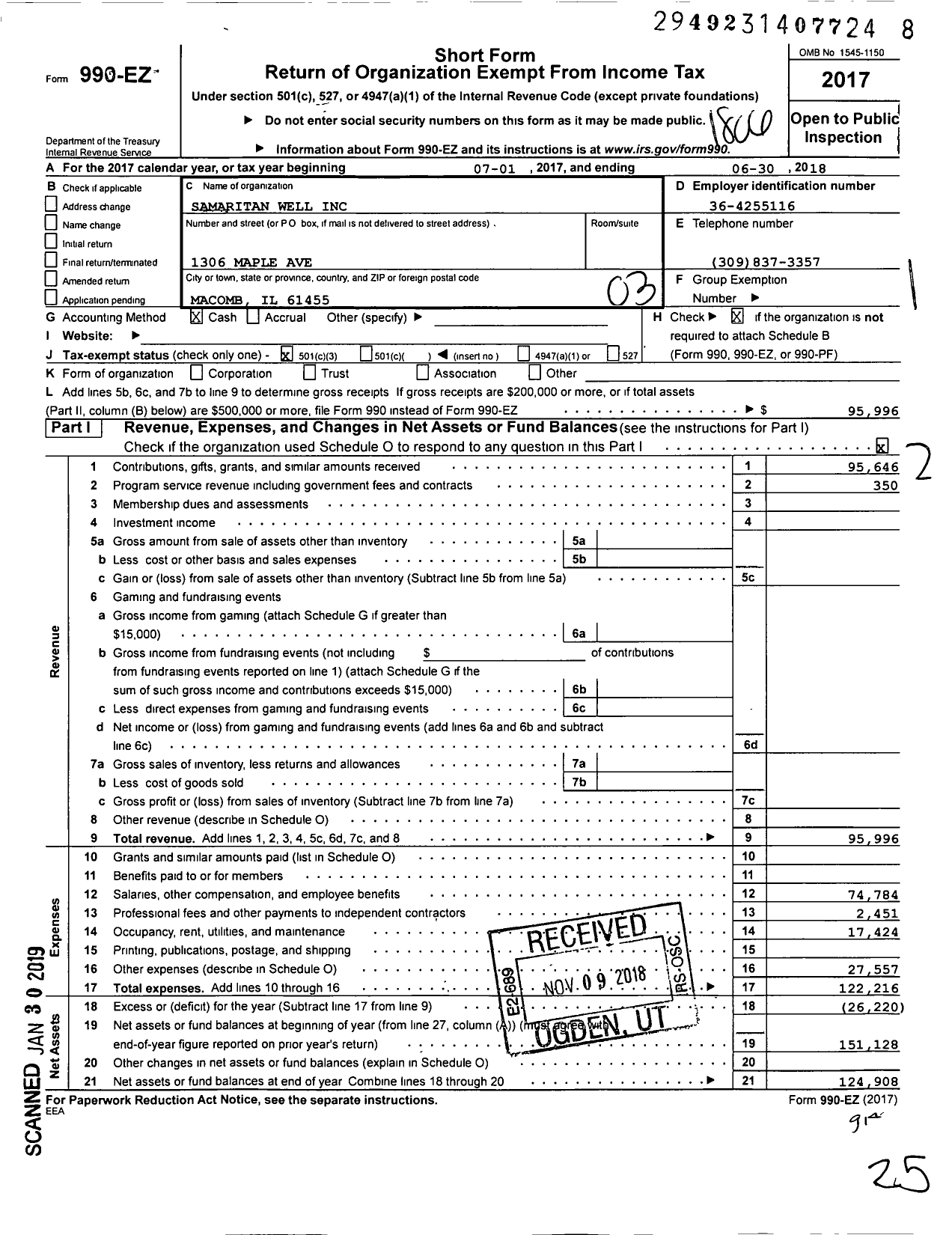 Image of first page of 2017 Form 990EZ for Samaritan Well