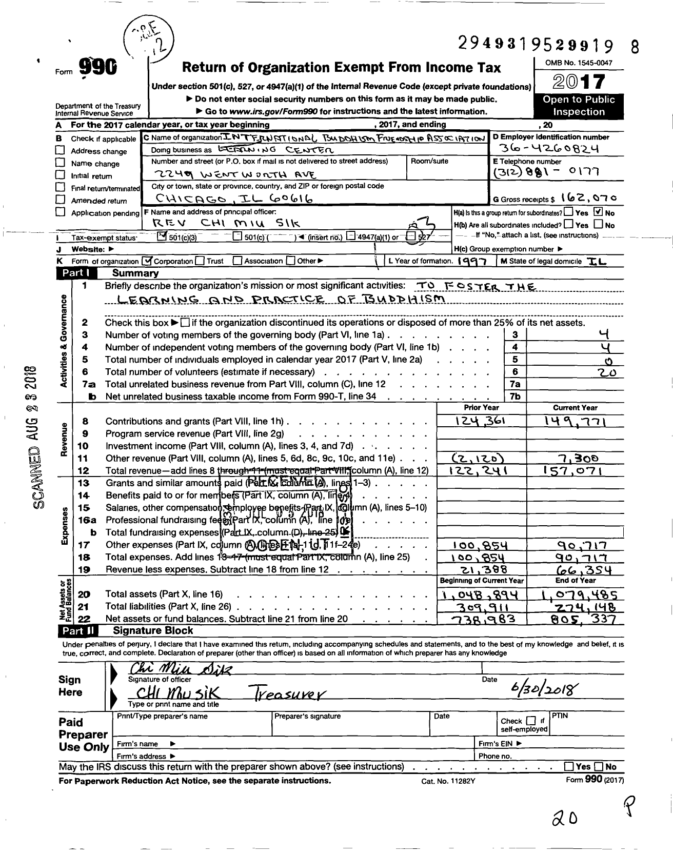 Image of first page of 2017 Form 990 for International Buddhism Friendship Association