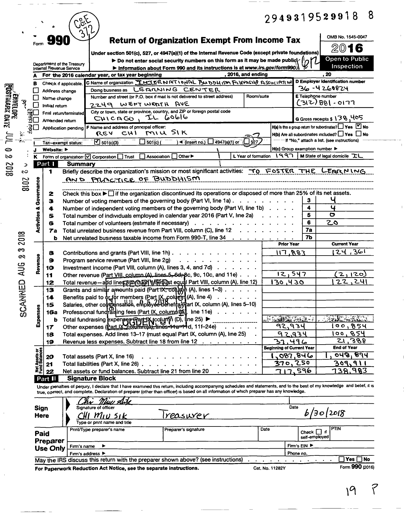 Image of first page of 2016 Form 990 for International Buddhism Friendship Association