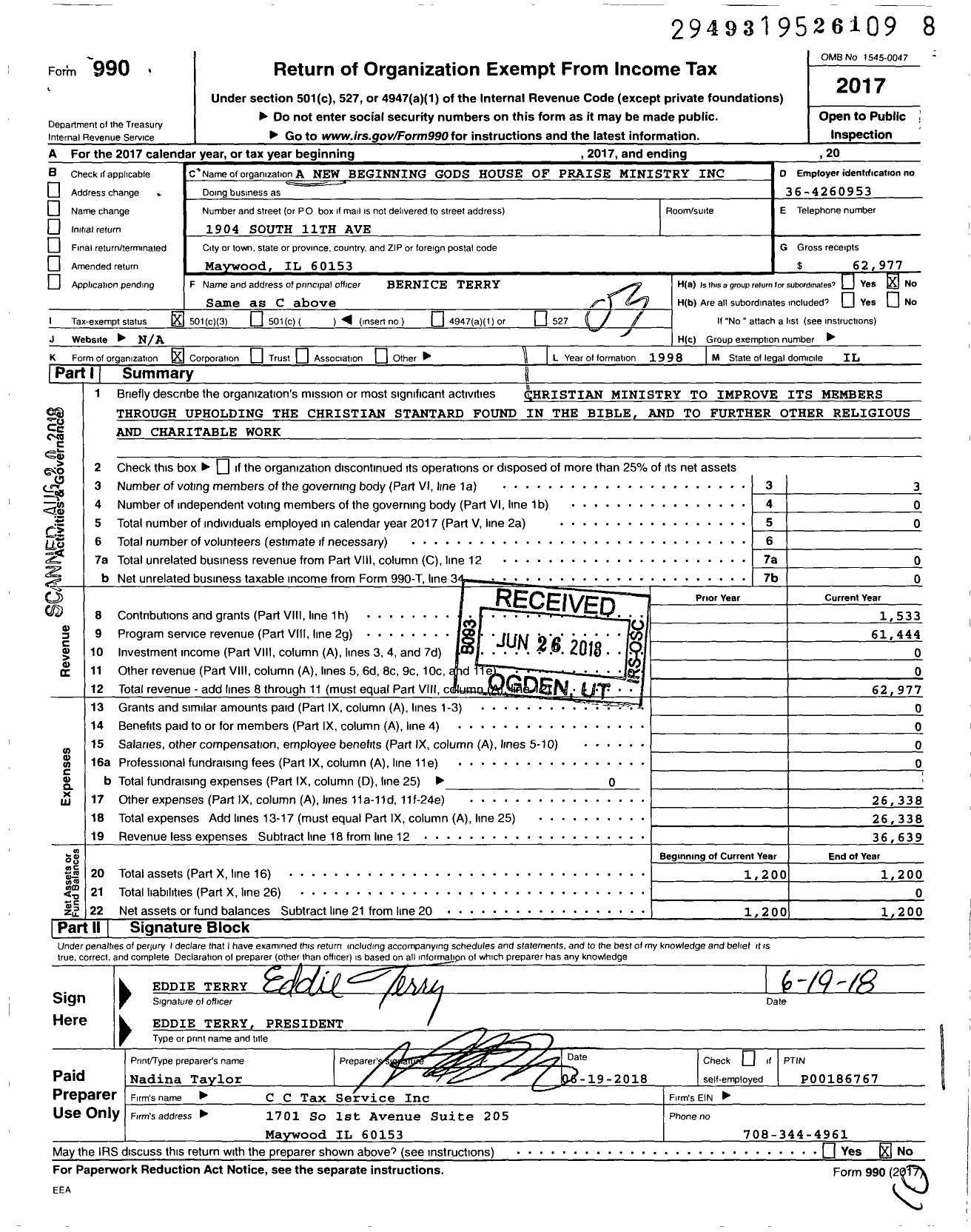 Image of first page of 2017 Form 990 for A New Beginning Gods House of Praise Ministry