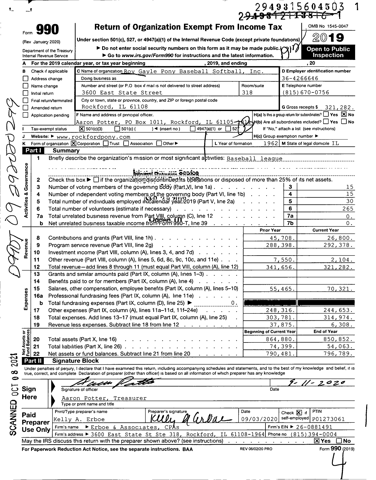 Image of first page of 2019 Form 990 for Roy Gayle Pony Baseball Softball