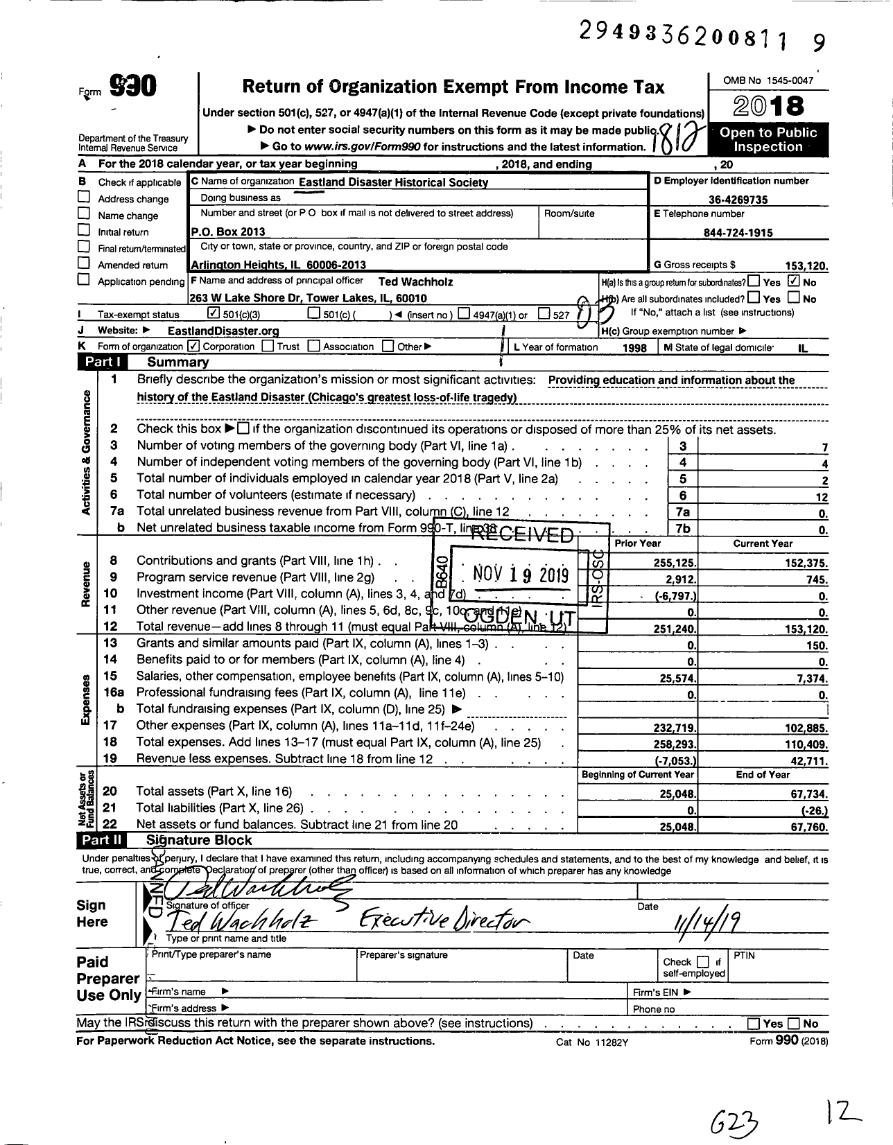 Image of first page of 2018 Form 990 for Your Next Chapter