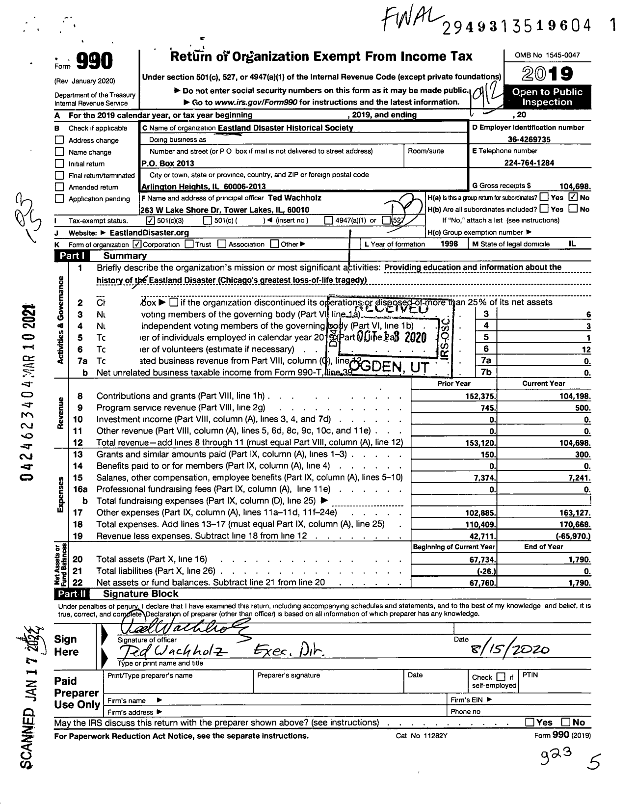 Image of first page of 2019 Form 990 for Your Next Chapter