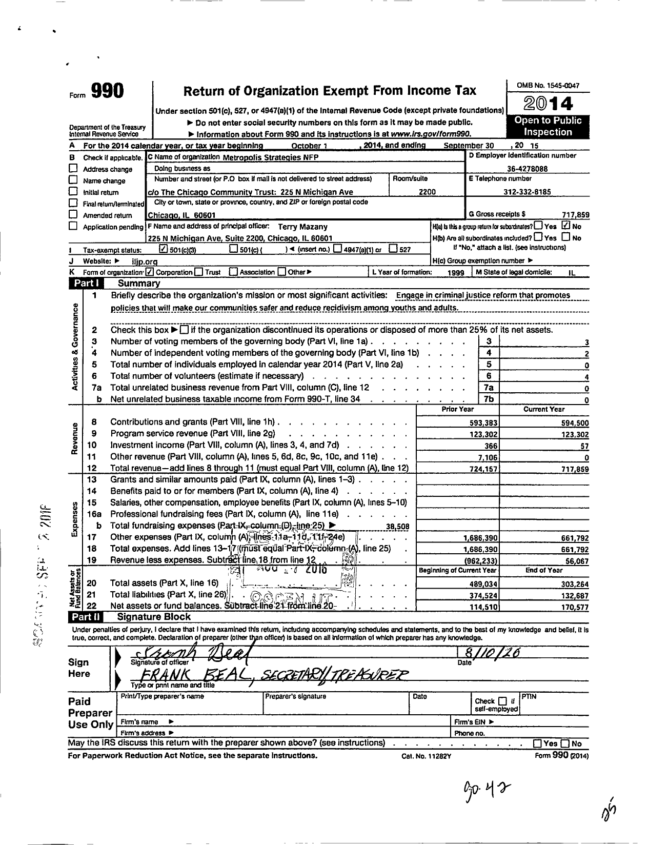 Image of first page of 2014 Form 990 for Illinois Justice Project
