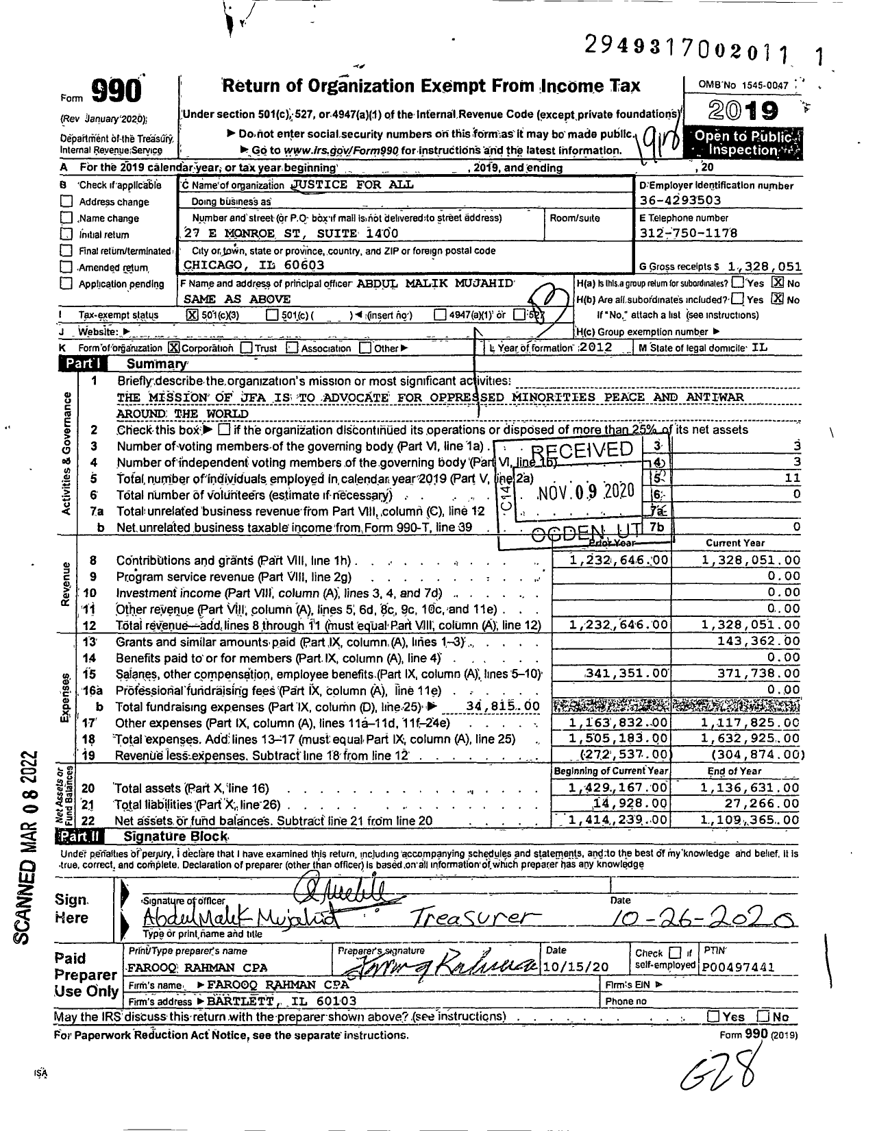 Image of first page of 2019 Form 990 for Justice for All