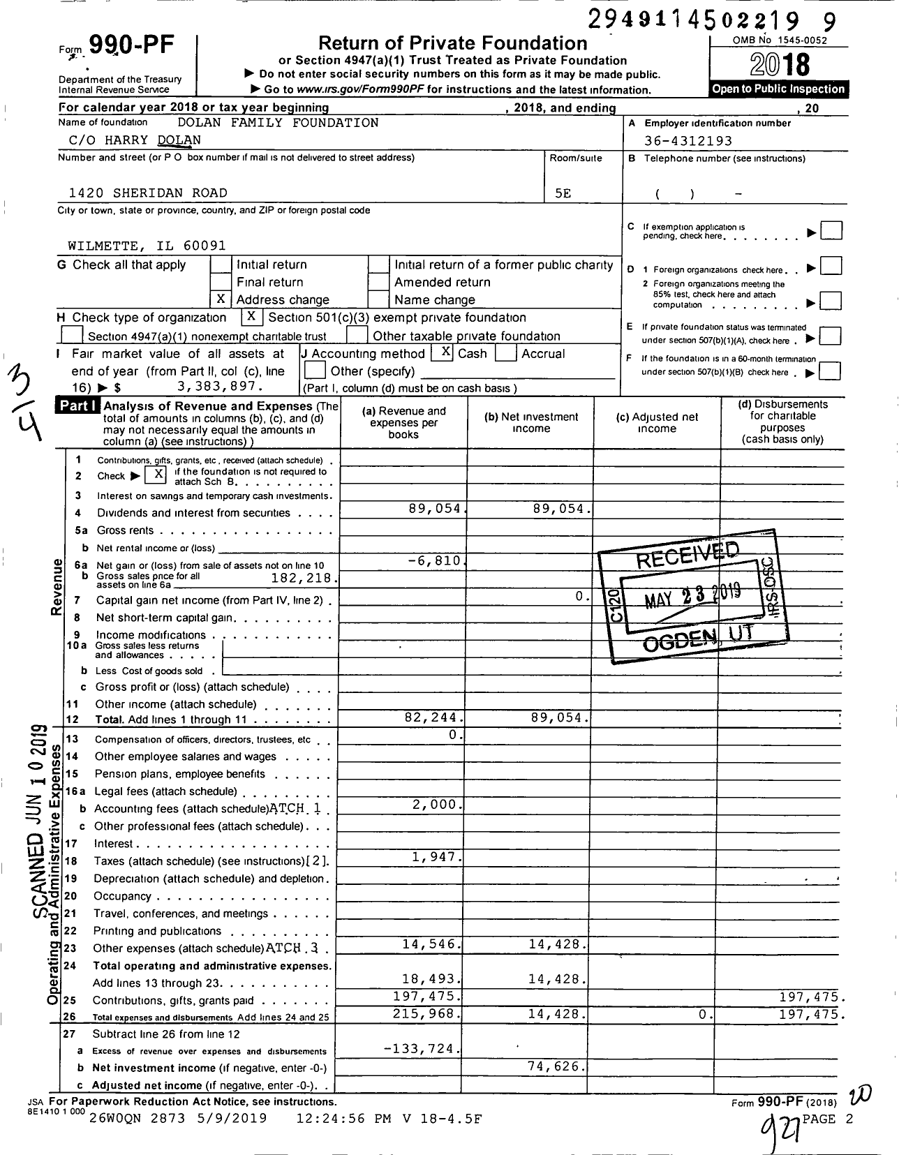 Image of first page of 2018 Form 990PF for Dolan Family Foundation