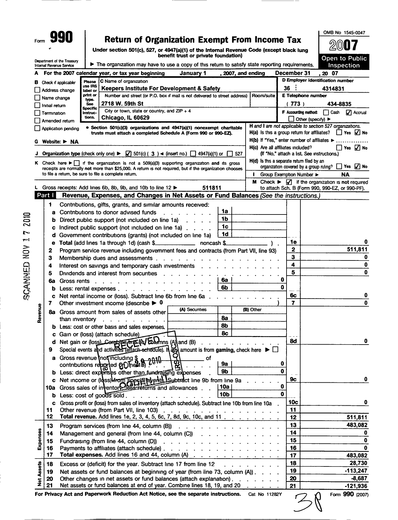 Image of first page of 2007 Form 990 for Keepers Institute for Development and Safety