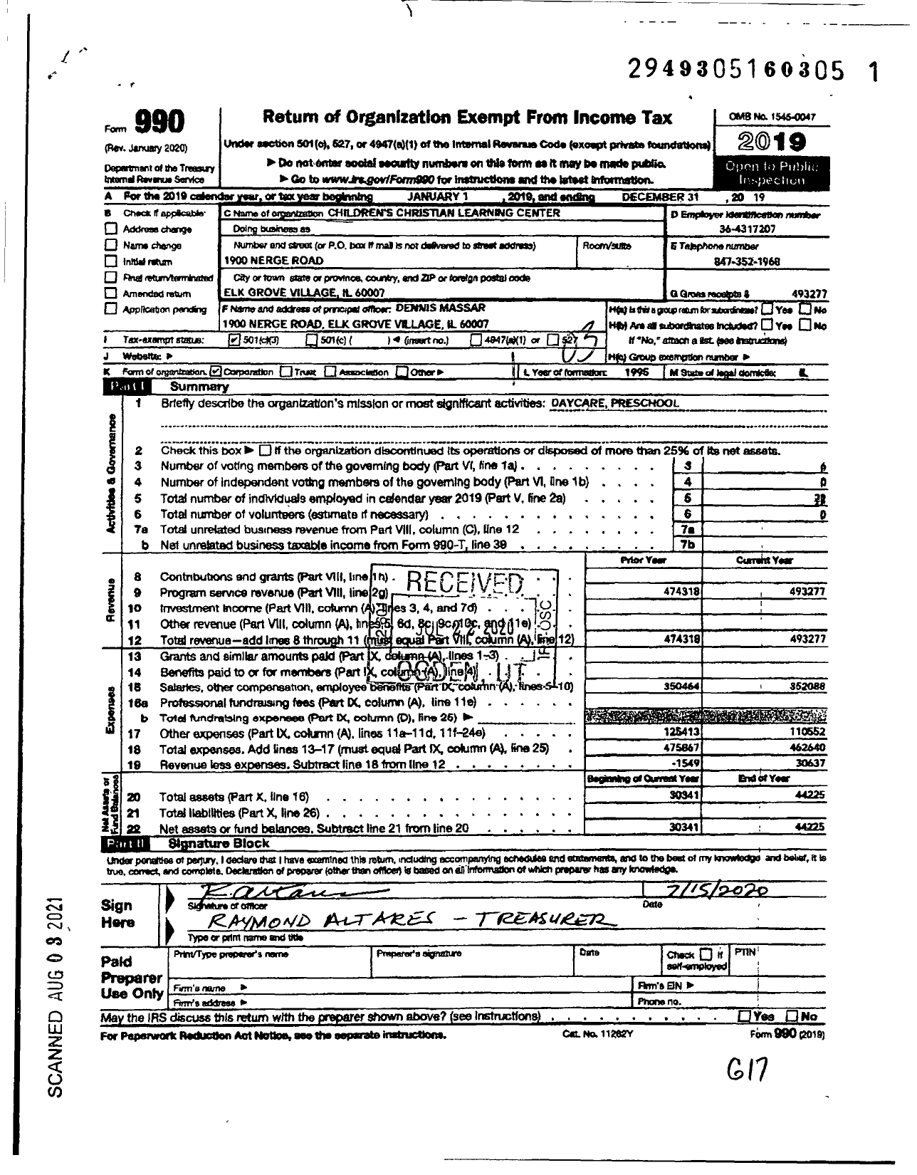 Image of first page of 2019 Form 990 for Childrens Christian Learning Center