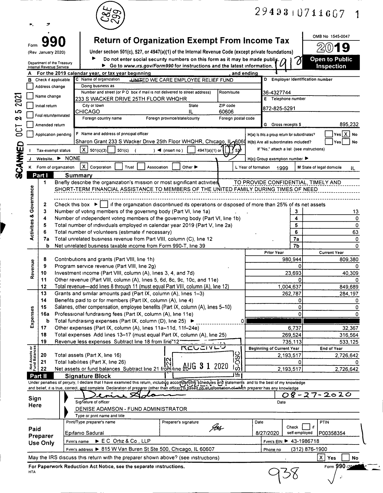 Image of first page of 2019 Form 990 for Association of Flight Attendants-CWA, AFL-CIO.