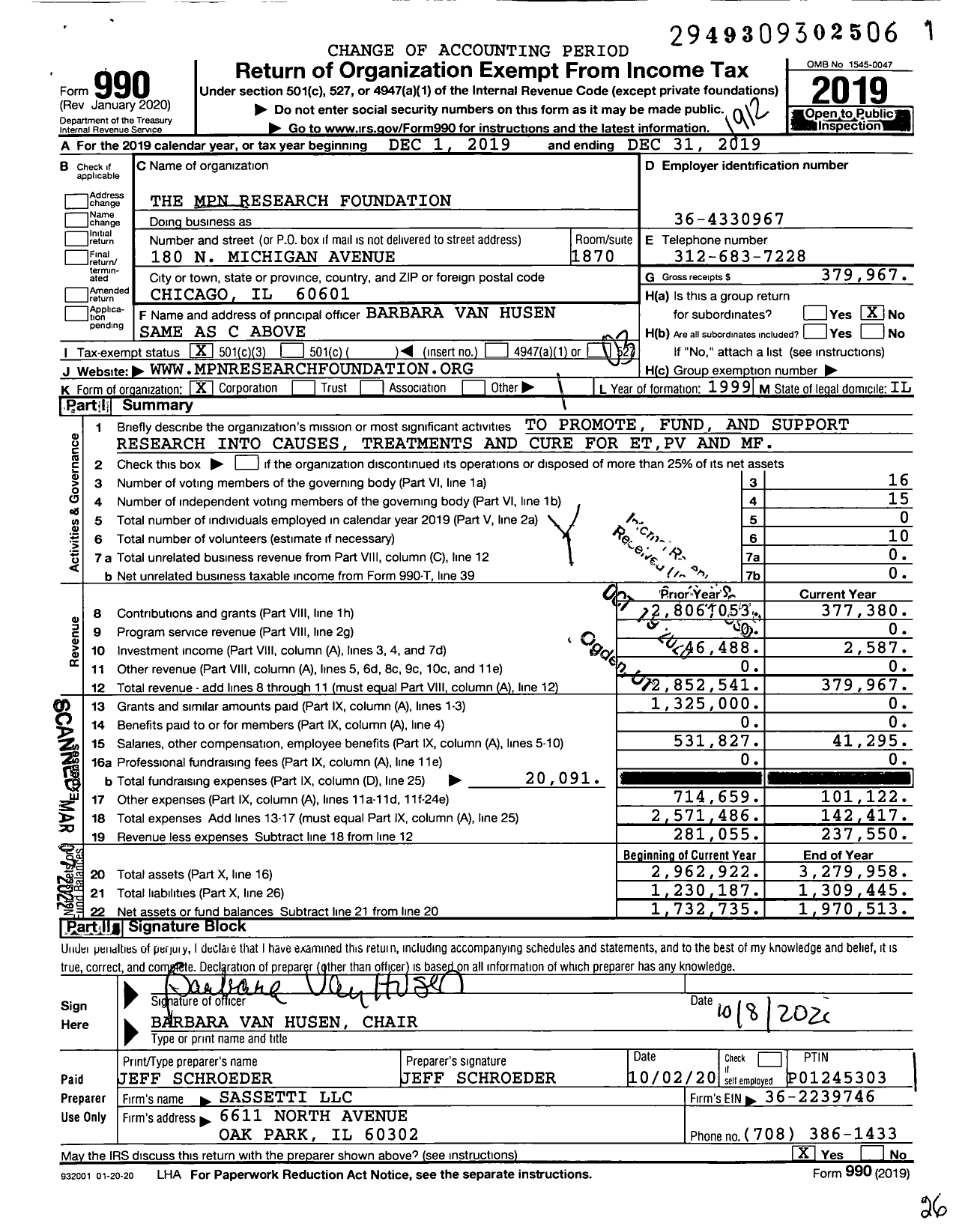 Image of first page of 2019 Form 990 for The MPN Research Foundation