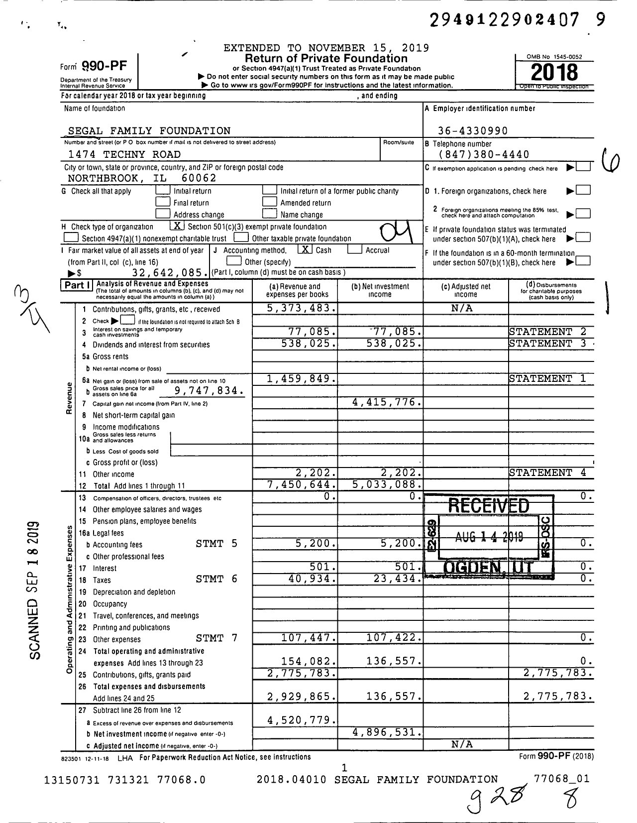Image of first page of 2018 Form 990PF for Segal Family Foundation