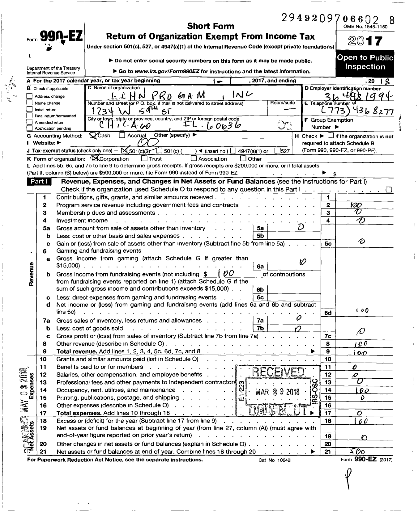 Image of first page of 2017 Form 990EO for F C H N Program