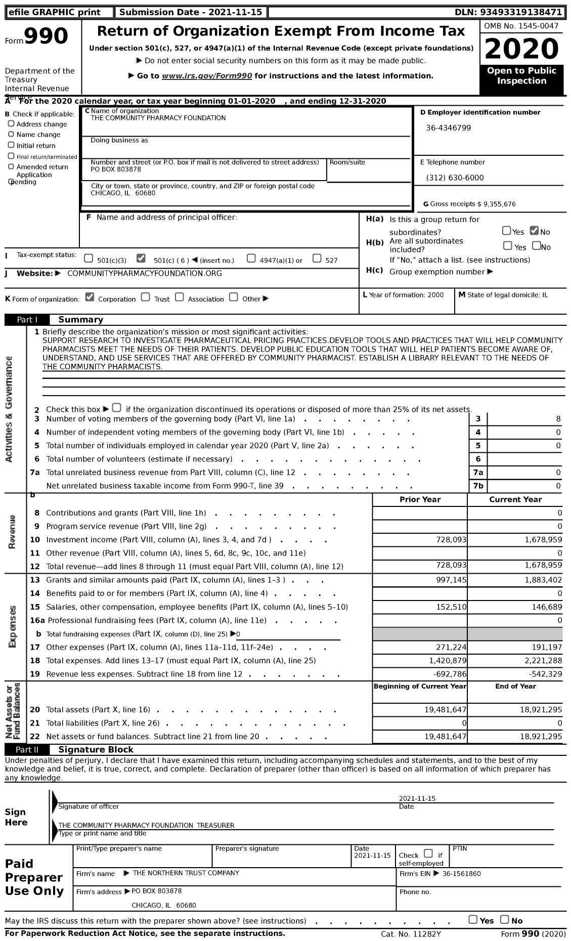 Image of first page of 2020 Form 990 for Community Pharmacy Foundation (CP)