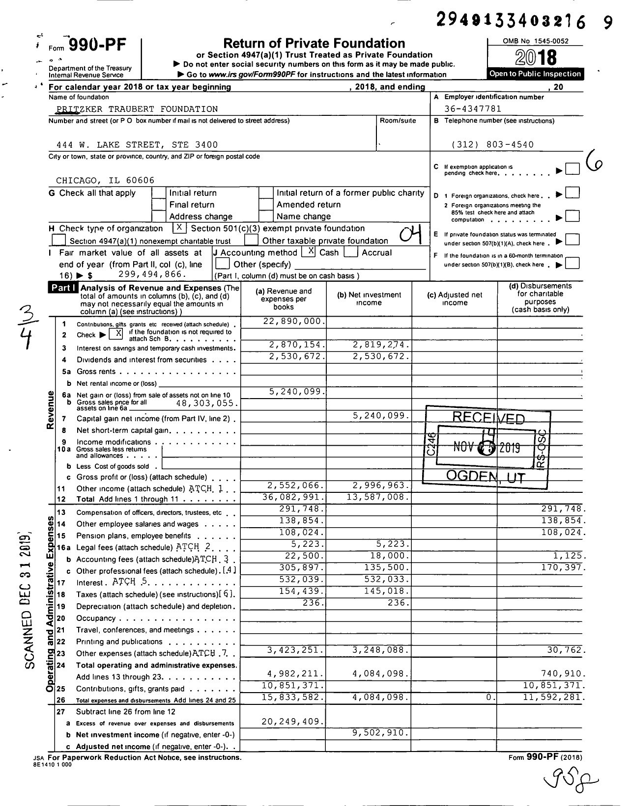 Image of first page of 2018 Form 990PF for Pritzker Traubert Foundation