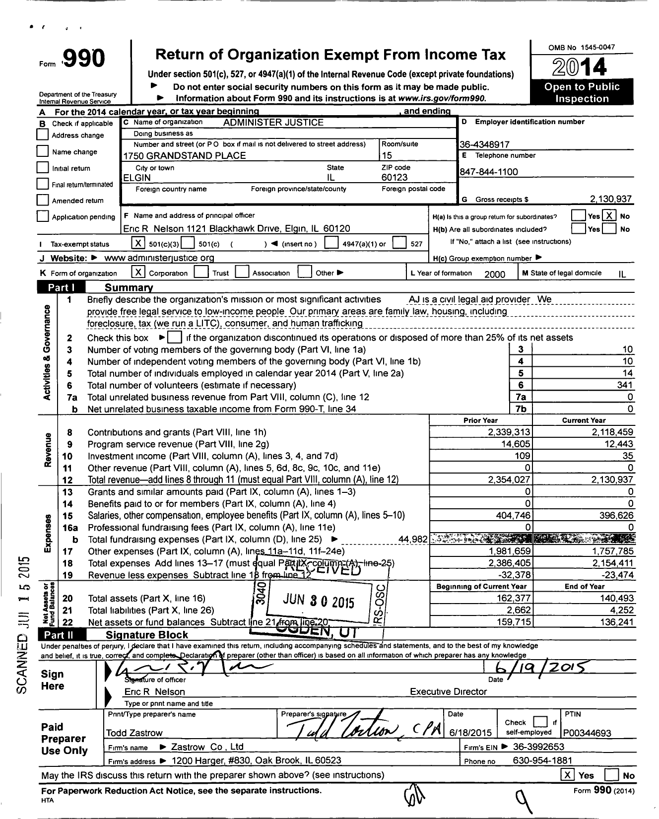 Image of first page of 2014 Form 990 for Administer Justice