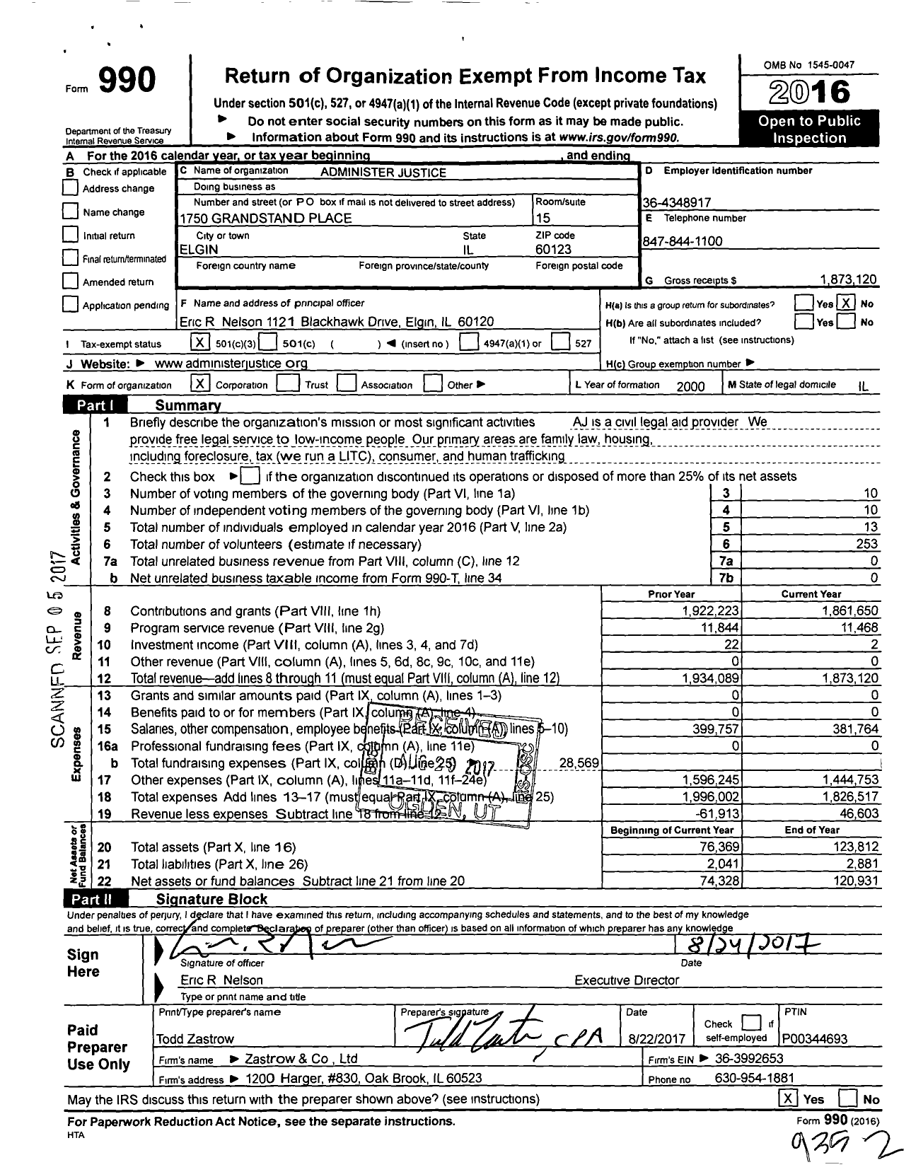 Image of first page of 2016 Form 990 for Administer Justice