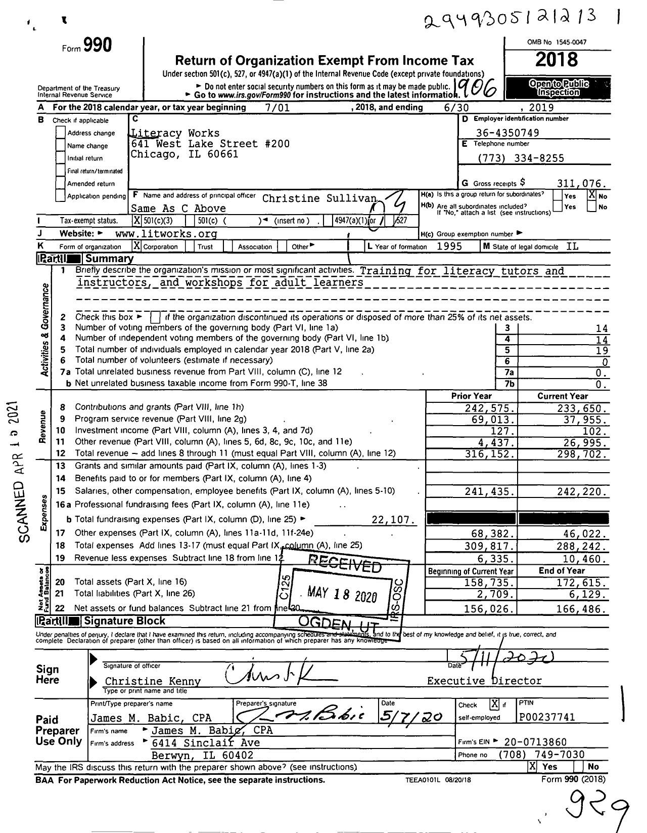 Image of first page of 2018 Form 990 for Literacy Works