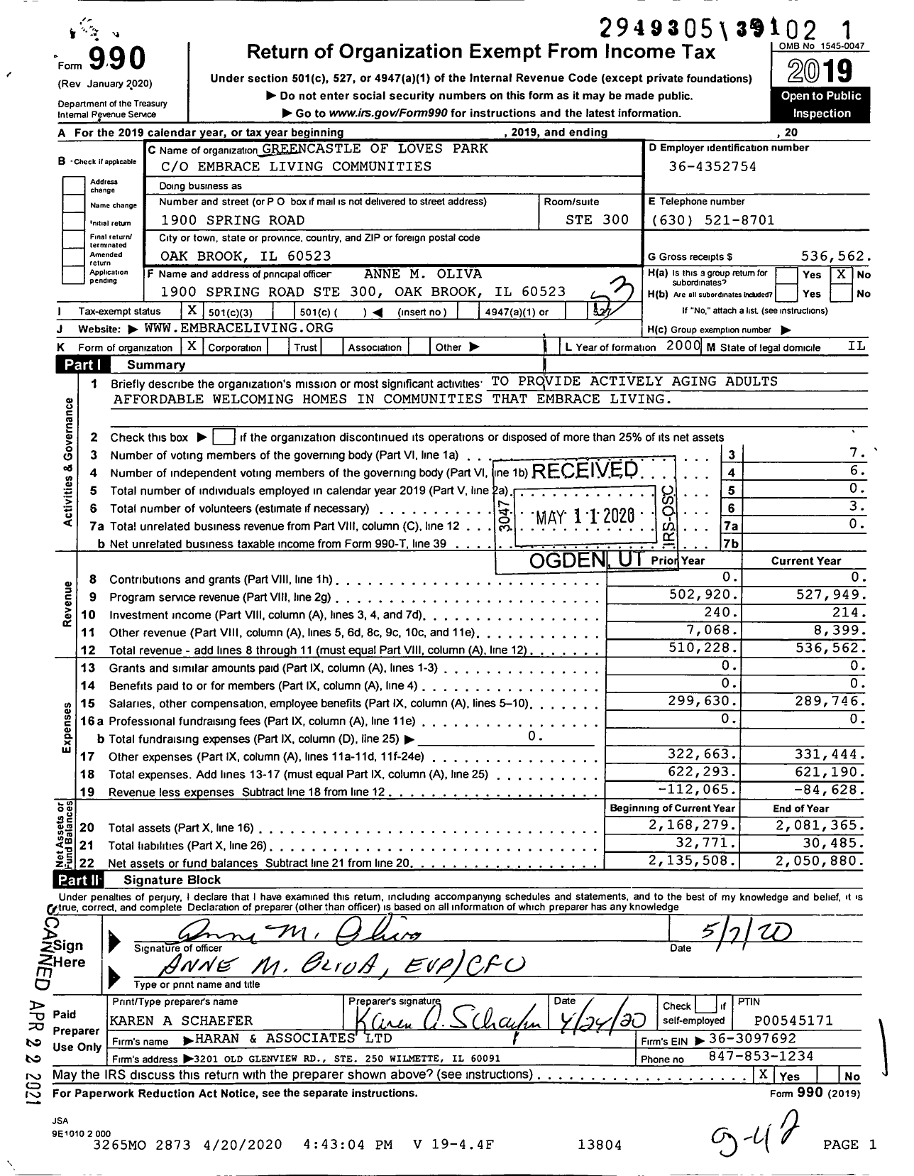Image of first page of 2019 Form 990 for Greencastle of Loves Park