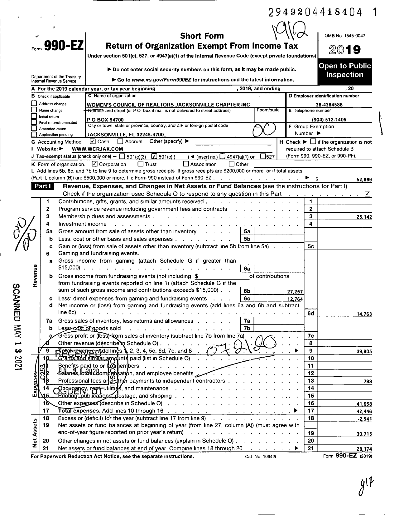 Image of first page of 2019 Form 990EO for Womens Council of Realtors Jacksonville