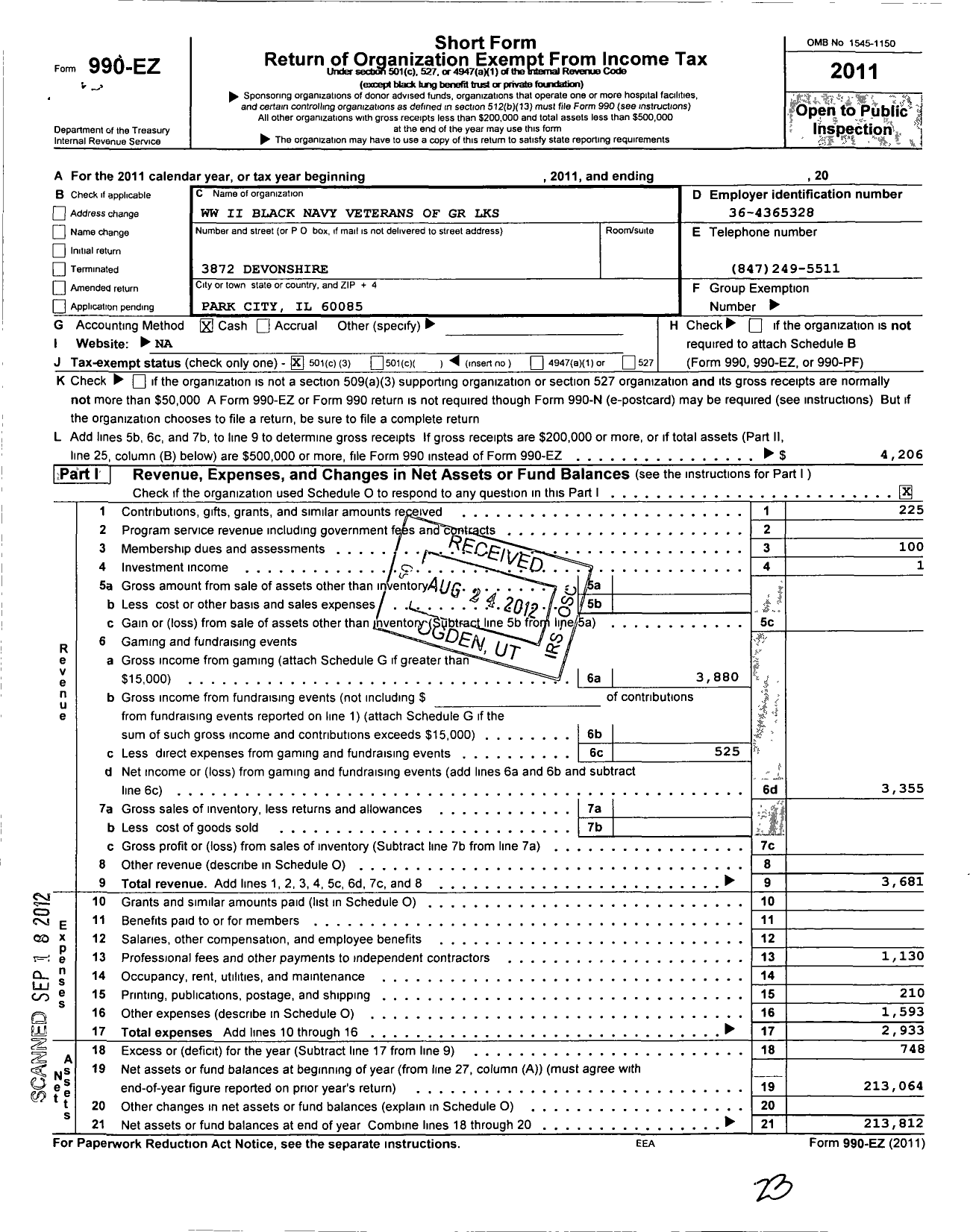 Image of first page of 2011 Form 990EZ for WW Ii Black Navy Veterans of GR LKS