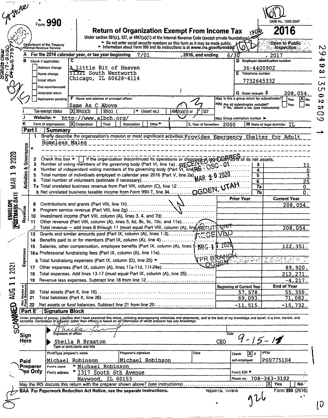 Image of first page of 2016 Form 990 for A Little Bit Of Heaven