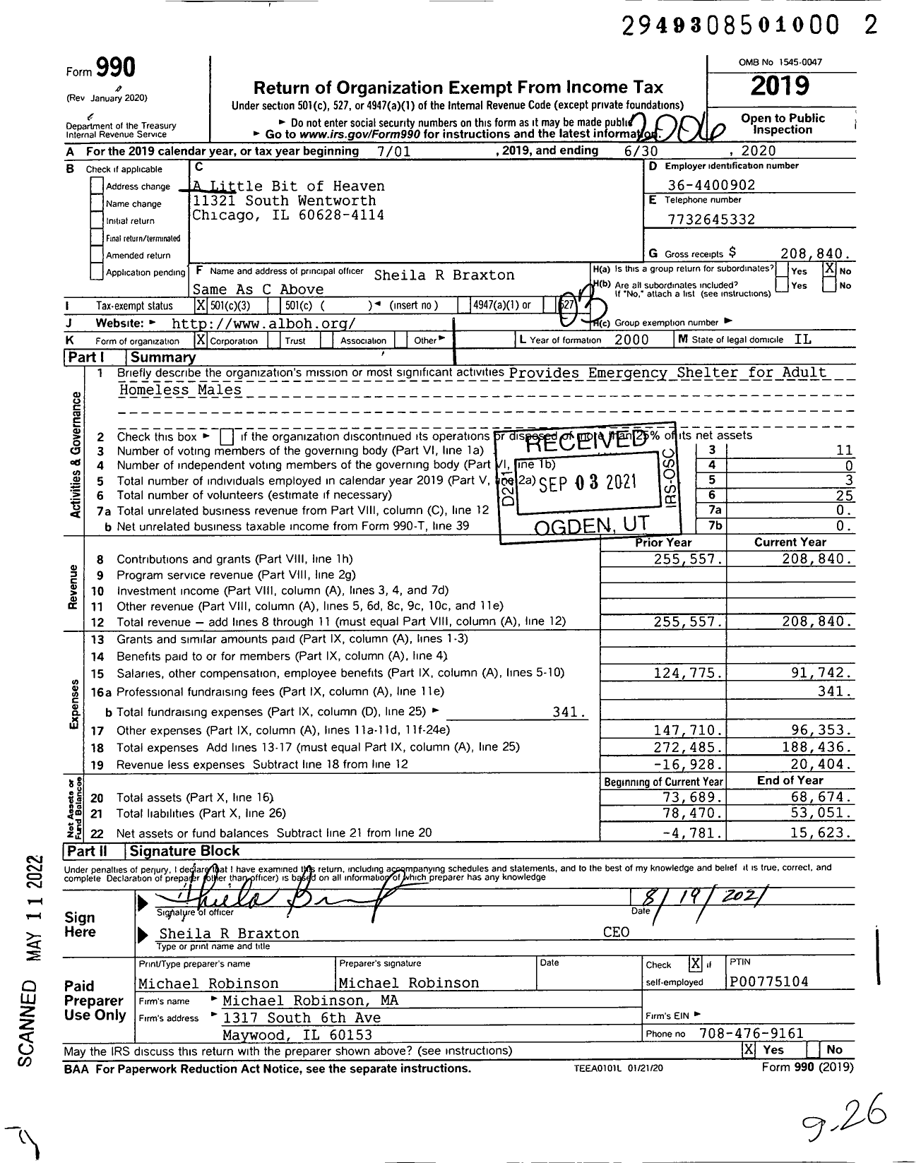 Image of first page of 2019 Form 990 for A Little Bit Of Heaven