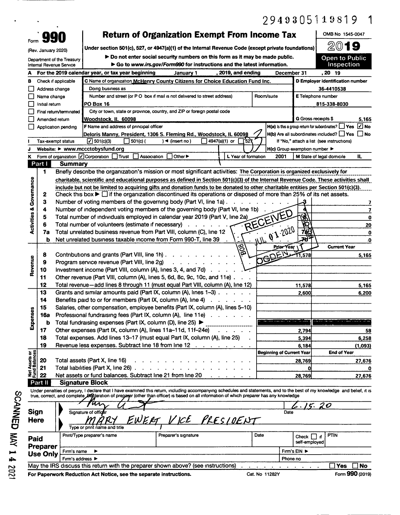 Image of first page of 2019 Form 990 for McHenry Henry County Citizens for Choice Education Fund