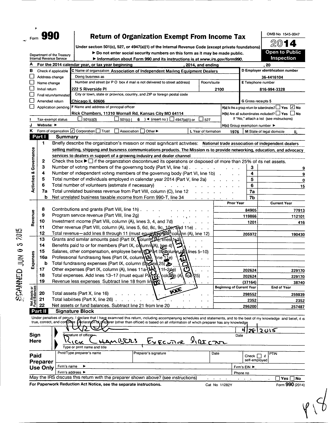 Image of first page of 2014 Form 990O for Association of Independent Mailing Equipment Dealers