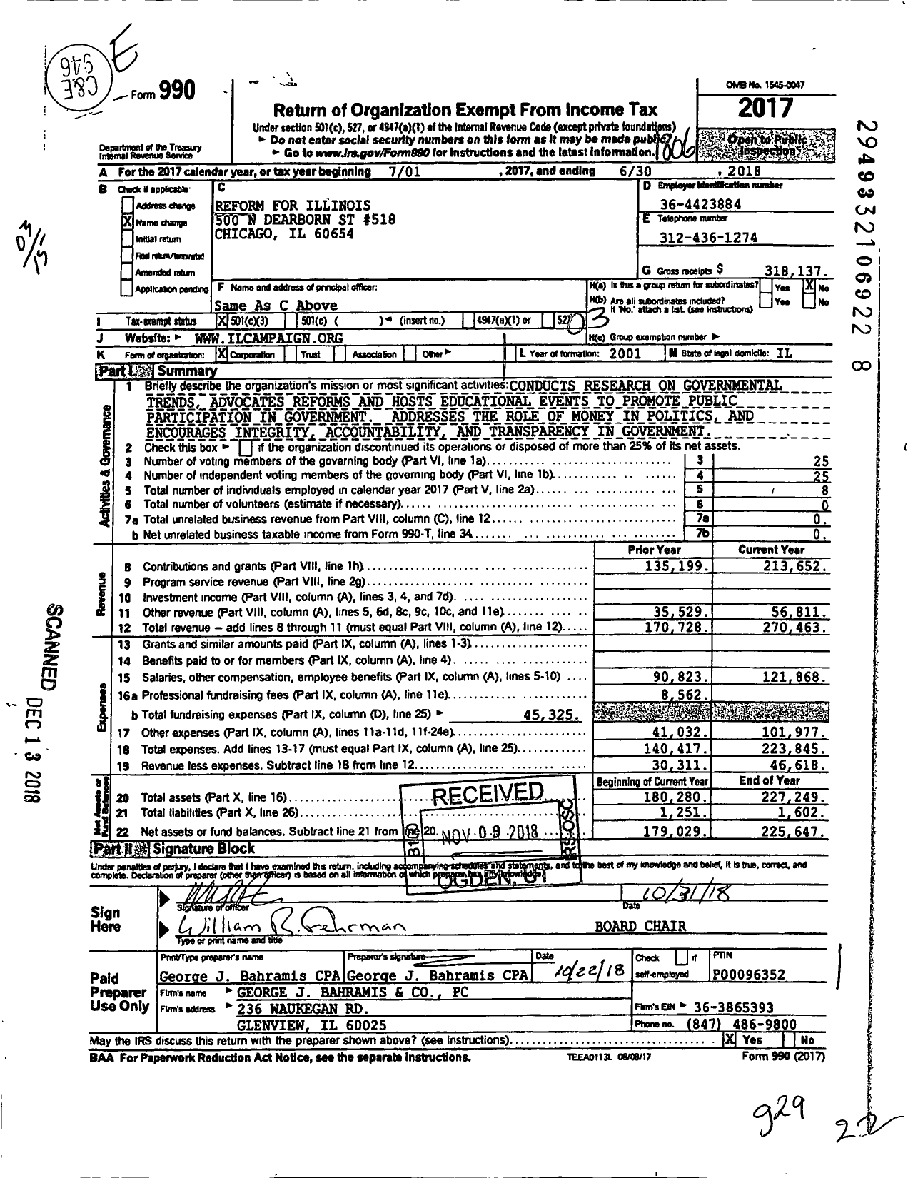 Image of first page of 2017 Form 990 for Reform for Illinois