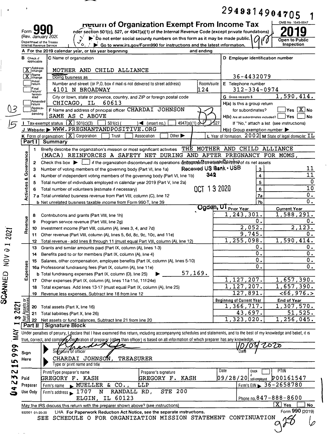 Image of first page of 2019 Form 990 for Mother and Child Alliance