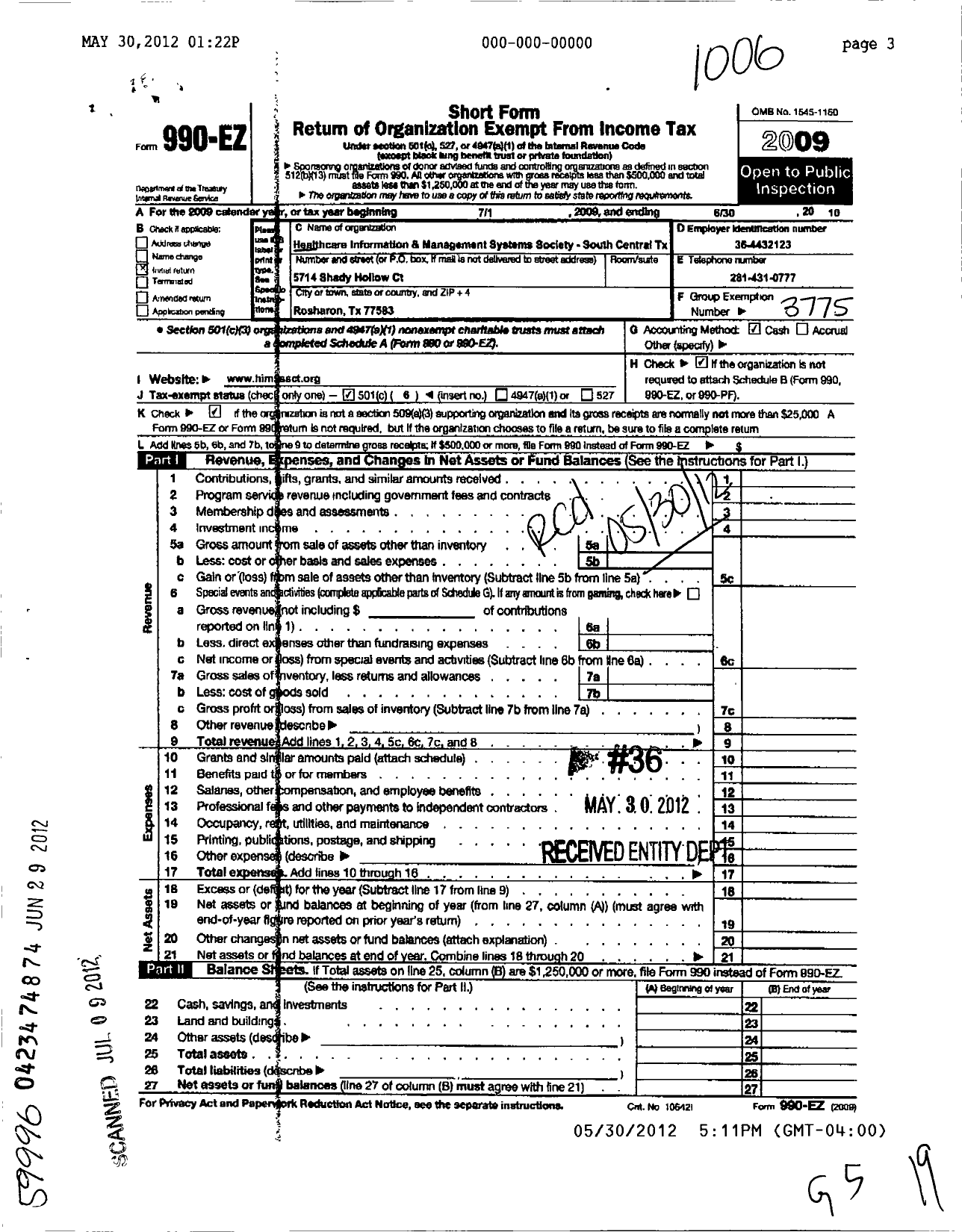 Image of first page of 2009 Form 990EO for Healthcare Information and Management Systems Society / South Central Texas Chapter