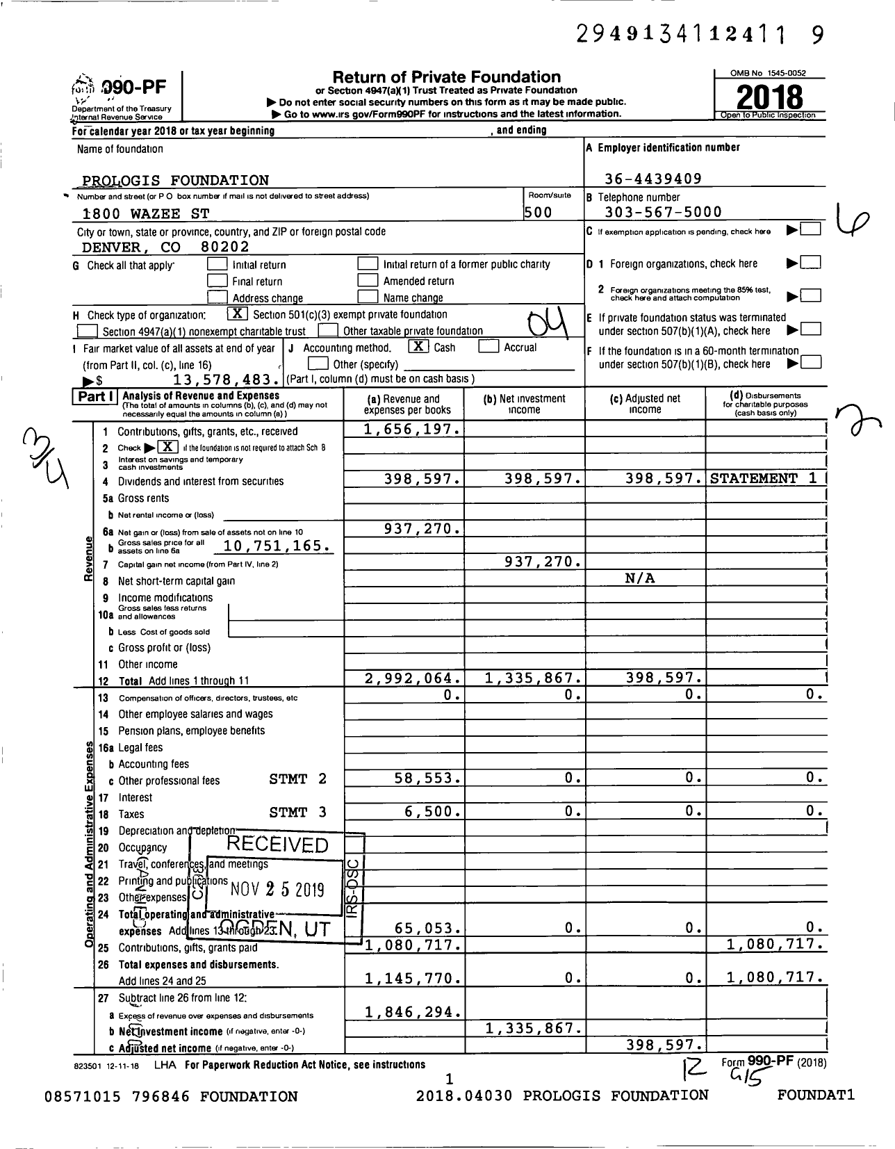 Image of first page of 2018 Form 990PF for Prologis Foundation