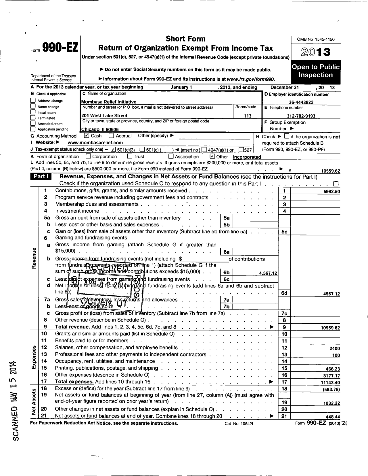 Image of first page of 2013 Form 990EZ for Mombassa Relief Initiative