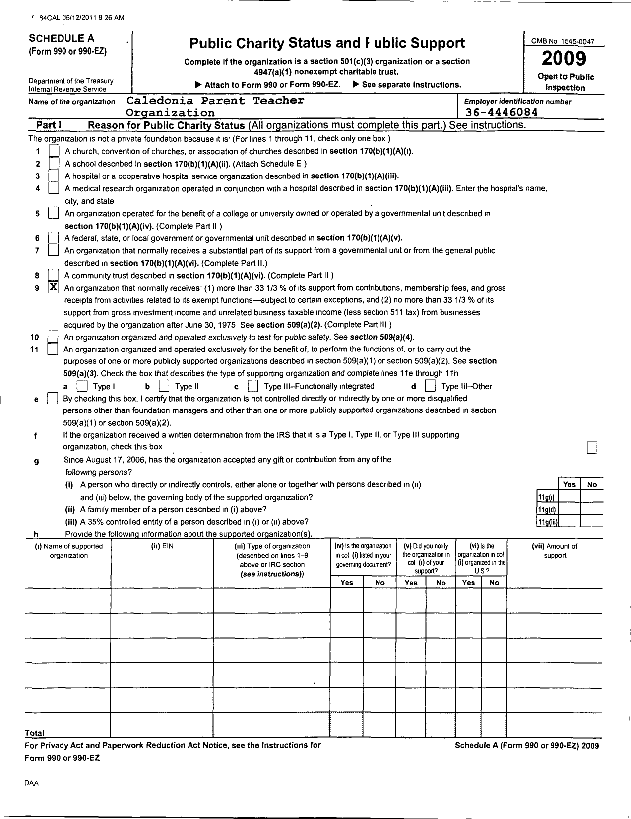 Image of first page of 2008 Form 990ER for Caledonia Parent Teacher Organization