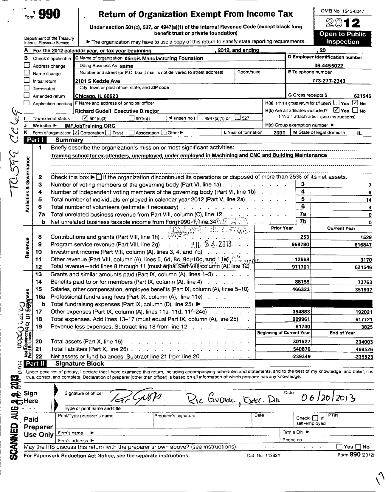 Image of first page of 2012 Form 990 for Illinois Manufacturing Foundation