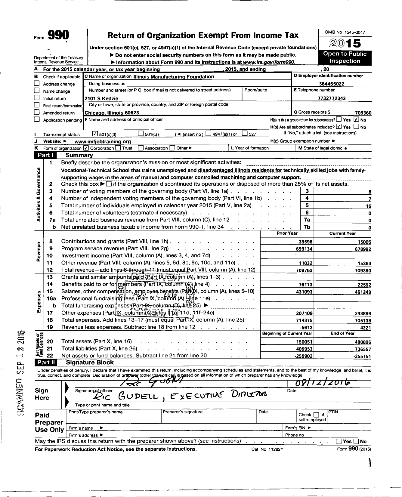 Image of first page of 2015 Form 990 for Illinois Manufacturing Foundation