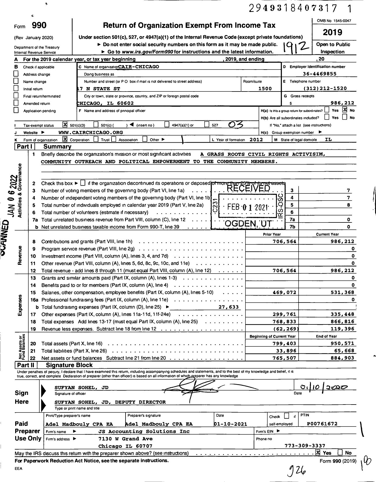 Image of first page of 2019 Form 990 for CAIR-Chicago