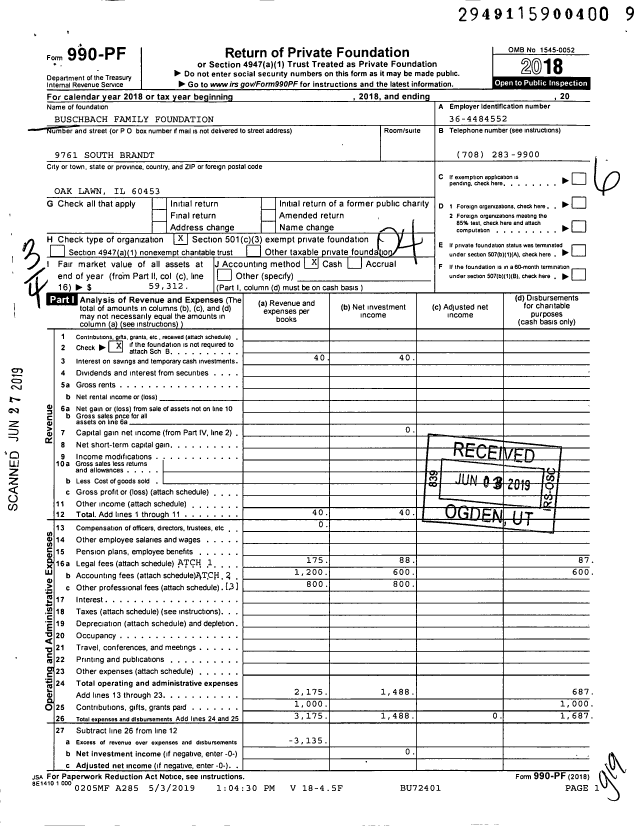 Image of first page of 2018 Form 990PF for Buschbach Family Foundation