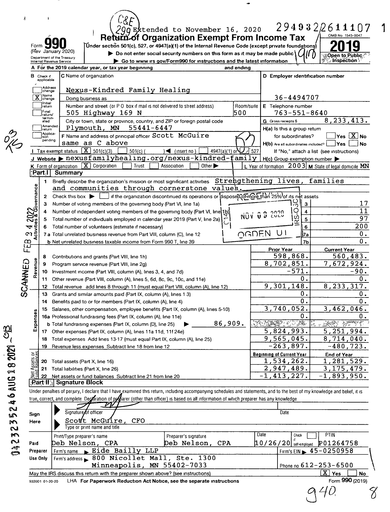 Image of first page of 2019 Form 990 for Nexus-Kindred Family Healing