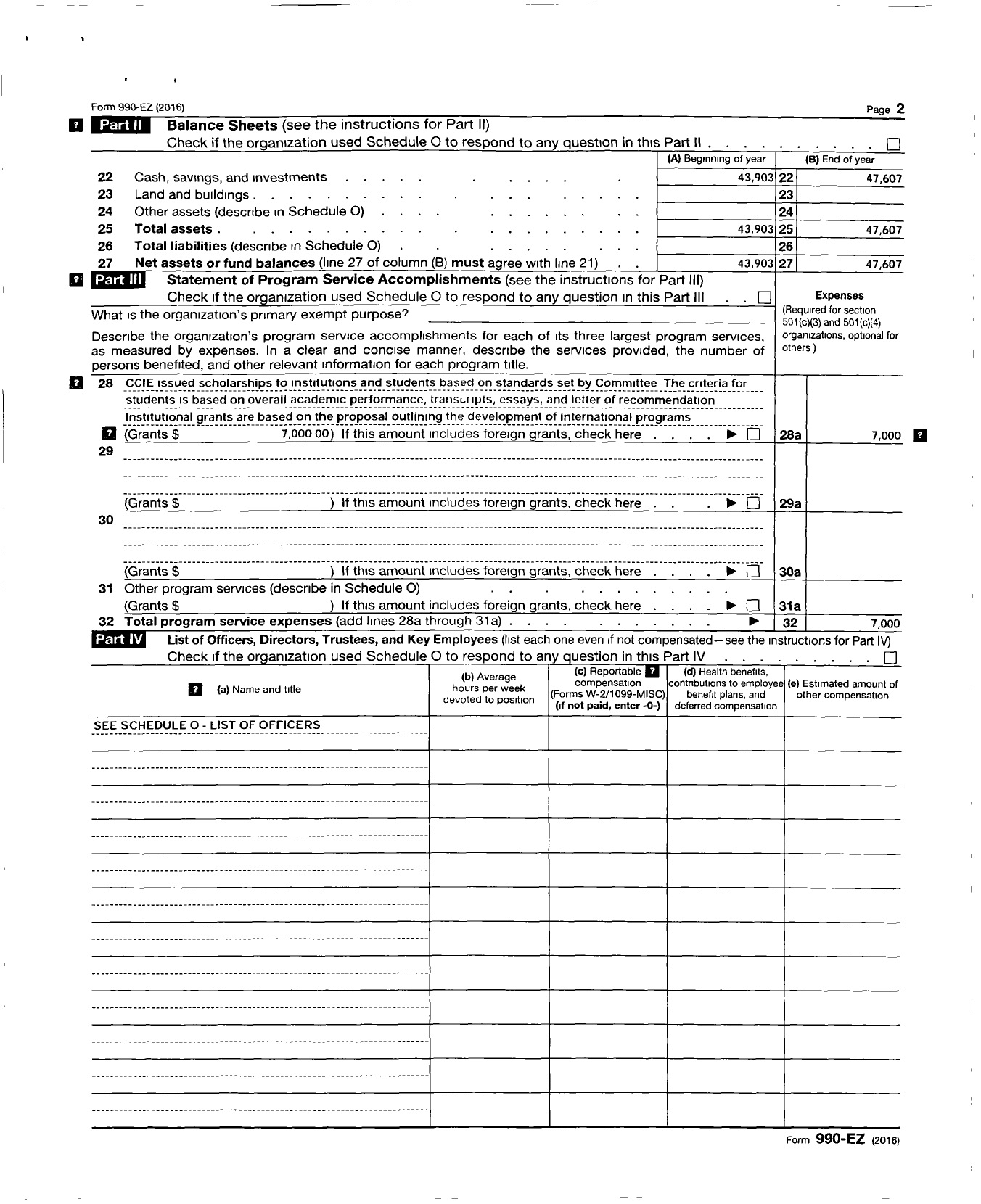 Image of first page of 2016 Form 990EZ for California Colleges for International Education