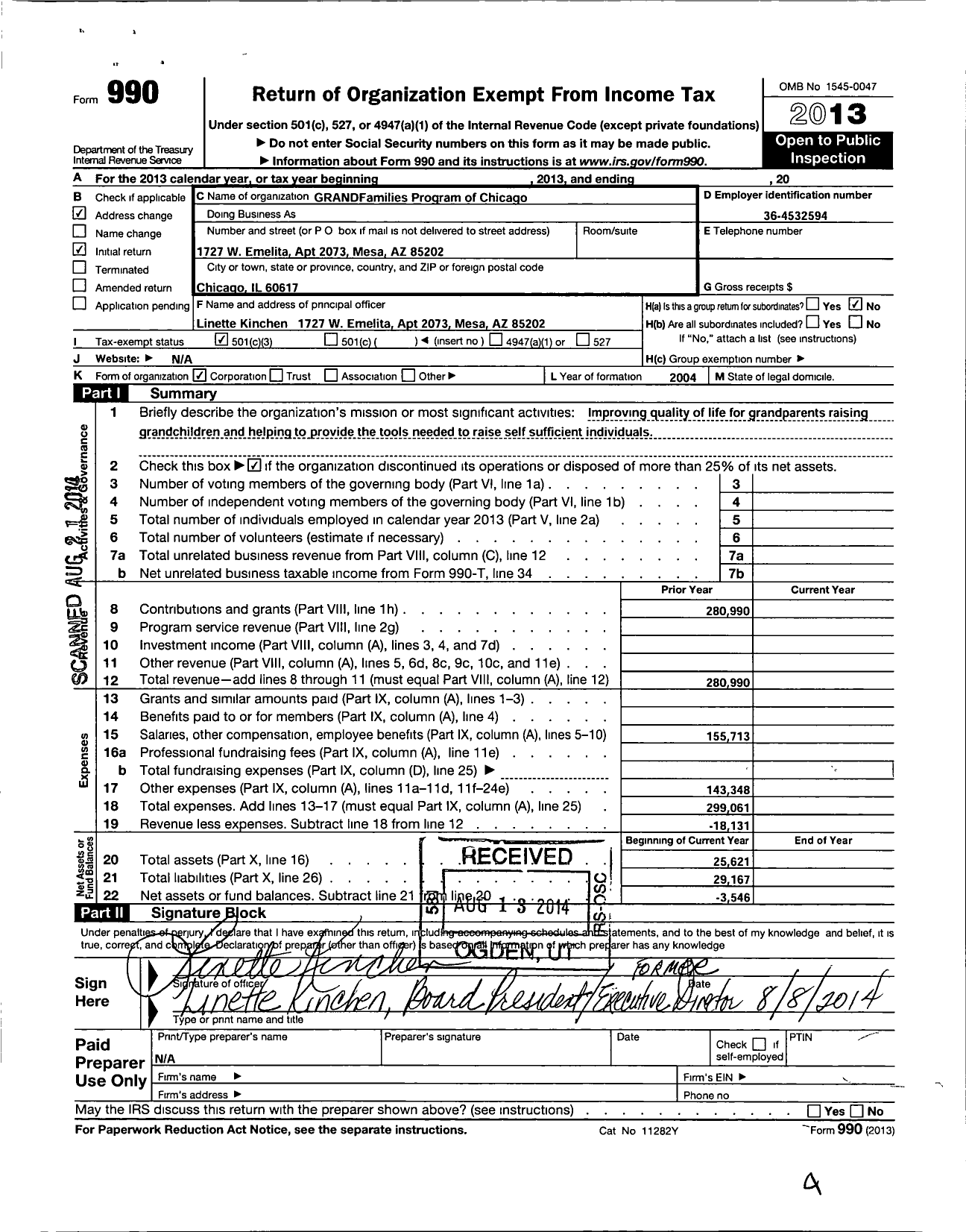 Image of first page of 2013 Form 990 for Grandfamilies Families Program of Chicago