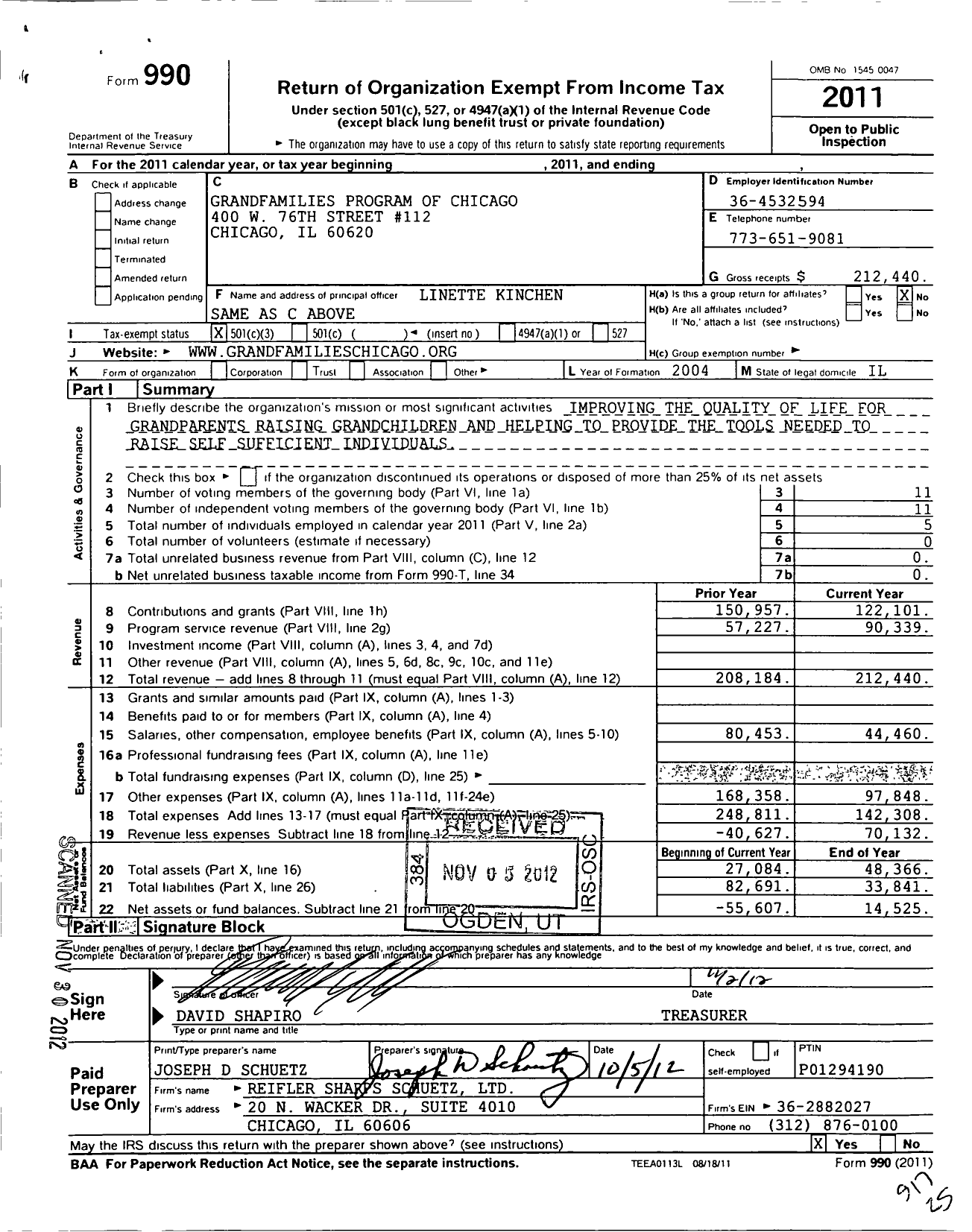 Image of first page of 2011 Form 990 for Grandfamilies Families Program of Chicago